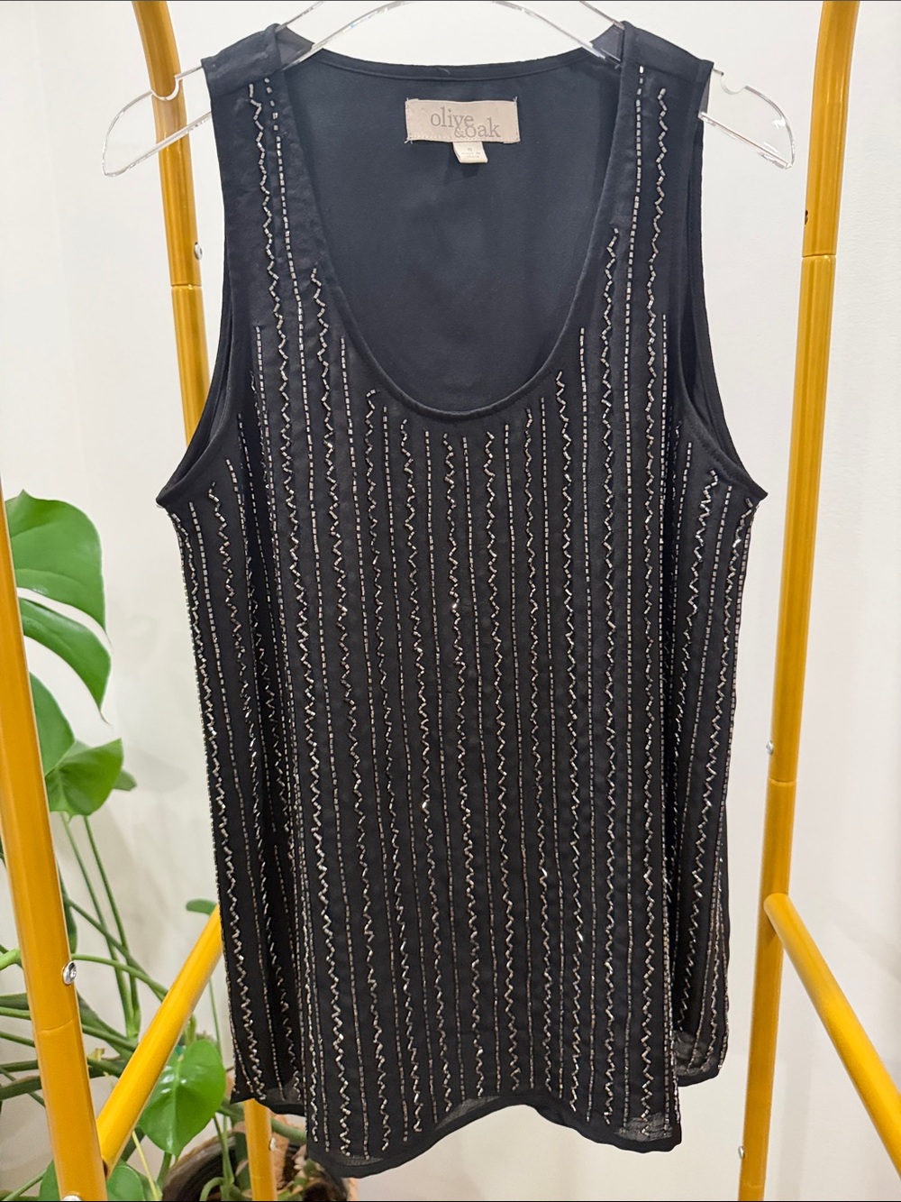 Olive & Oak Black Beaded Vertical Stripe Tank